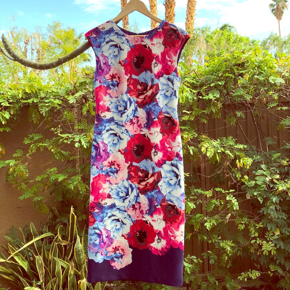 Gorgeous floral sheath dress with cap sleeves